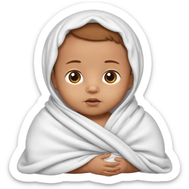 light brown skinned baby swaddled in a white blanket sticker