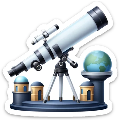 An icon featuring visible planets, distant stars, and galaxies, an observatory with a giant telescope, set against a starry sky, symbolizing the study of astronomy and celestial exploration. Transparent background highlights the wonder of the universe. sticker