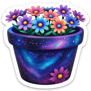 Galaxy Painted flower clay pot of Galaxy Colored Petalled Flowers, sticker