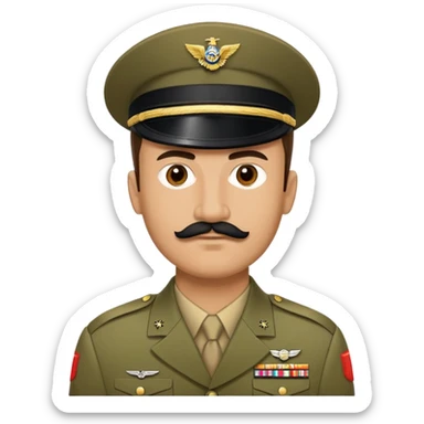 Military man with a very small black moustache. His hairline goes straight from left to right  sticker