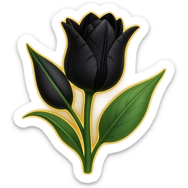 Add a subtle glowing effect around the goth tulip. Keep the background transparent. The style should resemble apple emoji style with clean, smooth, and colorful details typical of apple emojis. sticker