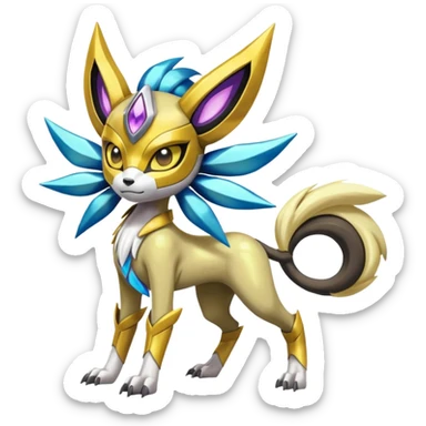 Colorful masked Futuristic Meloetta-Manectric-Solgaleo-Raikou-Pokémon-Digimon-Fakémon-fusion-hybrid-creature sticker