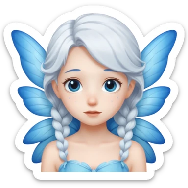 A shy white hair fairy with soft blue wings sticker