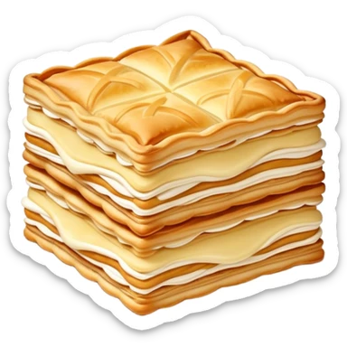 mille-feuille-cinematic-realistic-mille-feuille-dessert-emoji,-depicted-as-a-delicate-pastry-composed-of-two-crisp-layers-of-puff-pastry-with-a-rich-cream-filling,-rendered-with-intricate-textures-and-elegant,-soft-lighting. Please only show two layers sticker