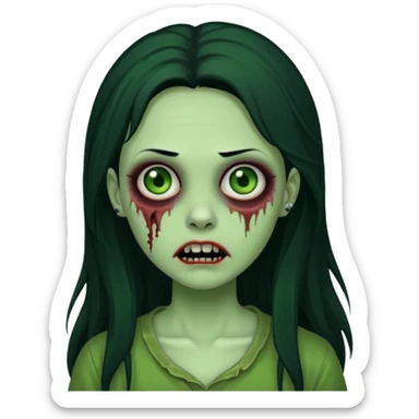 Zombie girl with a facial piercings long black hair green skin sticker