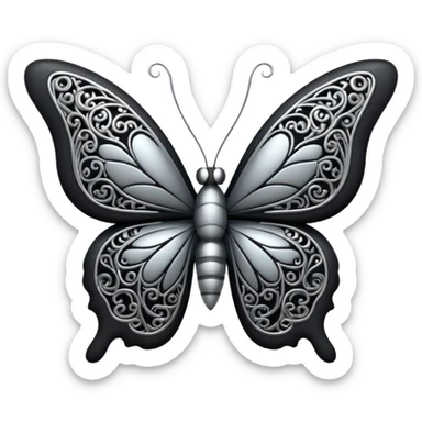 Black and silver filigree butterfly, 3D, extremely detailed design sticker