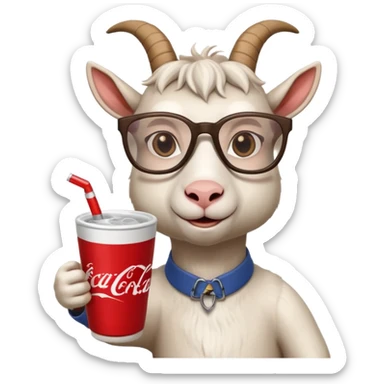 Goat woth glasses drinking lean from a white double cup with a coca-cola logo sticker
