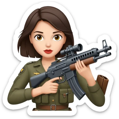 Sexy brunette with machine gun stopping migrants enter the UK by crossing the channel  sticker