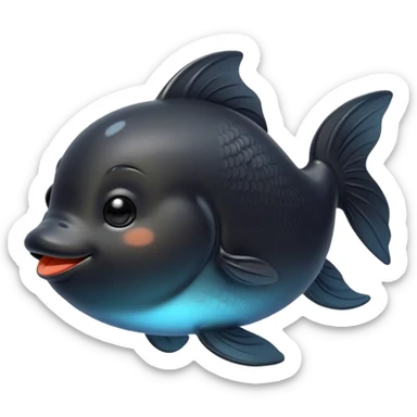 Meme-Worthy Cute Sleeping Black Goldfish Portrait Emoji, Head resting peacefully with a contented smile, showcasing a streamlined, graceful body and a luxuriously soft deep black hue, eyes closed in a serene, floating nap, Simplified yet hilariously adorable features, highly detailed, glowing with a soft, drowsy light, high shine, relaxed and utterly lovable, stylized with an air of playful laziness, bright and heartwarming, soft glowing outline, capturing the essence of a comically sleepy goldfish, so meme-worthy it feels like it could instantly become the next viral sensation of adorable slumber! sticker
