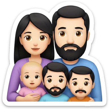 Famille  4 personne au cheveux noir 1 fils aîné 1 fille bébé  1 père avec barbe 1 mère sticker