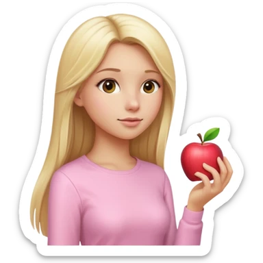 girl in light pink clothes, blonde with long straight hair, side view, pose, Apple emoji style sticker