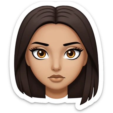 pretty long hair straight dark brown hair baddie with black eyeliner and brown eyes sticker