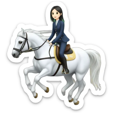 Obstacle flying over equestrian Japanese girl white hourse sticker