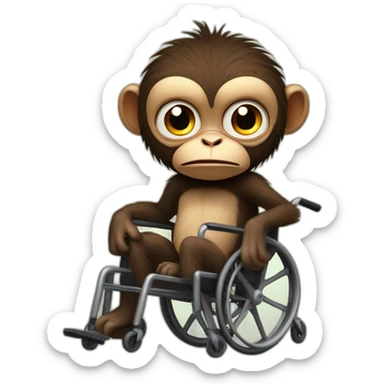 Very angry monkey with small ferocious rollins eyes rides cute wheelchair sticker