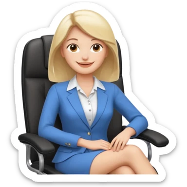 Cartoon faced woman smiling and relaxing and aligned in a chair in office make the face a cartoon character  sticker