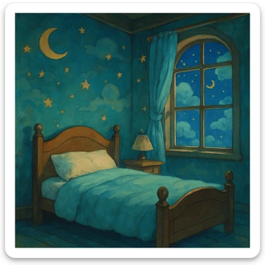 a bed, ghibli style, dreamy and whimsical sticker