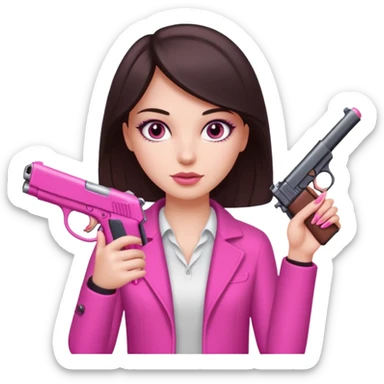 White Girl dark brown eyes hand pink nails holding pink gun sticker