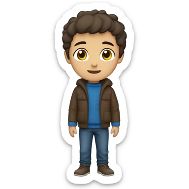 winter, christmas, hispanic, short brown hair, boy, brown eyes, child, full body, blue sweater sticker