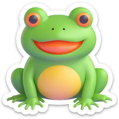realistic green frog, 3D emoji style sticker