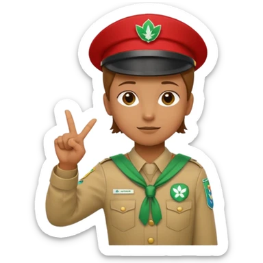 “Emoji-style person in a scout uniform making a balancing gesture with both hands. One hand holds a red cross (not allowed), the other a green checkmark (allowed). Thoughtful expression, simple clean emoji design, centered, transparent background.” sticker