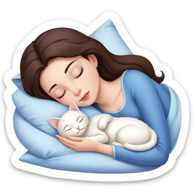 brunette Sleeping beauty girl with white kitty sticker