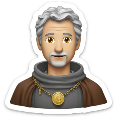 medieval coin engravers guild leader, 50 years old, grey hair, bust, has a necklace with a coin sticker