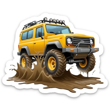 An icon showing an off-road vehicle driving through muddy terrain, inspired by Expeditions: A MudRunner Game. The design features splashing mud, rugged tracks, and dynamic movement, symbolizing the challenge of navigating tough landscapes. Transparent background sticker