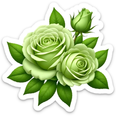 big bouquet Soft Green Tea Rose flower and bud, luxuriant, leaf, bud sticker