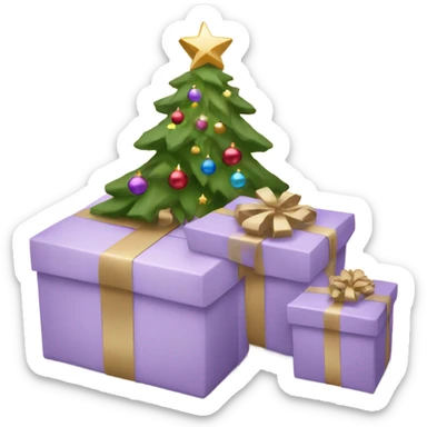 light purple Christmas gifts under a beige tree sticker