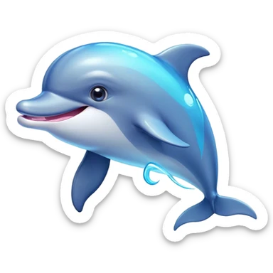 Cinematic Cheeky Dolphin Portrait Emoji, With a playful tilt of its head and a mischievous sparkle in its eyes, showcasing a sleek, shiny body accented by a quirky, animated smile and a cheeky wink, Simplified yet hilariously endearing features, highly detailed, glowing with a vibrant, sassy aquatic glow, high shine, spirited and fun, stylized with an air of quirky marine mischief, soft glowing outline, capturing the essence of a super cute dolphin that looks ready to splash its way into viral fame with playful charm! sticker