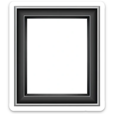 Minimalist emoji-style sticker of an empty rectangular picture frame, with pitch-black center. Clean edges, no texture, grayscale only.
 sticker