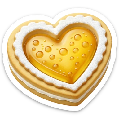 Realistic shortbread cookie in the shape of a heart with color of lemon jelly middle filling and sprinkled powder sugar on top. sticker