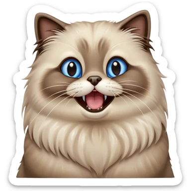 Cinematic Adorable Fluffy Brown Seal Ragdoll Cat Portrait Emoji, Head tilted cutely with big, sparkling blue eyes, soft brown seal-colored fur with darker points on the ears, face, and paws, Simplified yet irresistibly adorable features, highly detailed, glowing with a soft, warm glow, high shine, yawning in a peaceful and playful manner, stylized with a touch of whimsy, bright and endearing, soft glowing outline, capturing the essence of a relaxed and loving kitten, so cute it feels like it could leap out of the screen and stretch into a cozy nap! sticker