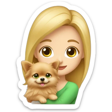light-haired-girl-with-green-eyes,-hugs-her-pomeranian-dog,-red Download emoji sticker