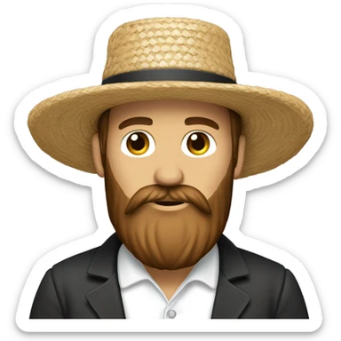 Amish man white with brown straw hat building a building with beard without a mustache sticker