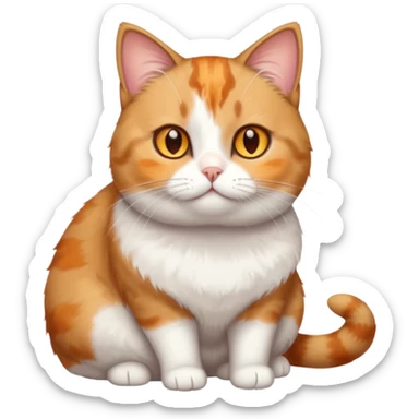 full body torbie and white cat with small head, hazel eyes, and short but chubby body sticker