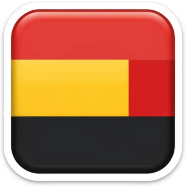 a rectangular flag with the top half solid black and the bottom half solid red with a medium-sized yellow circle in the middle overlapping both colours sticker
