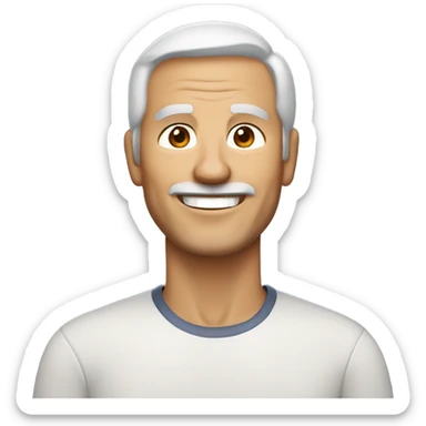 An older man with light skin, short dark brown  hair, a smiling face without a beard and fit. Make him have dark brown hair sticker