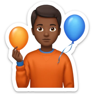 dark brown skin, orange sweater, hold blue balloon sticker