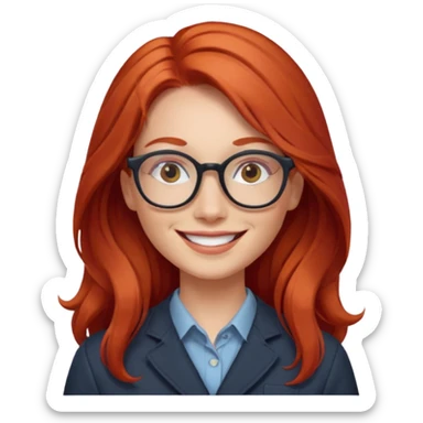 Profesora joven de fotografía, sonrriente cabello rojizo y de pelo largo  sticker