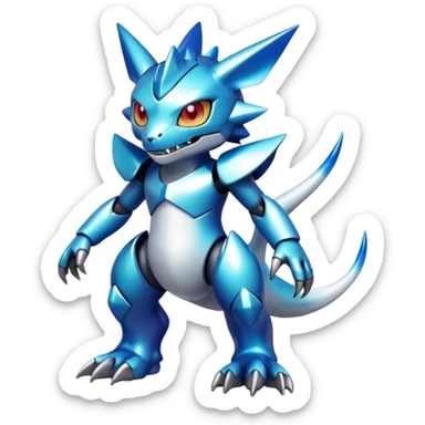 white colorful metallic alloy gradient shiny glossy Fakémon-Digimon-creature-hybrid (full body) sticker