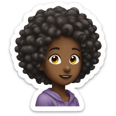 black girl with curly hair watching anime sticker