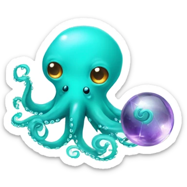 Turquoise cute octopus with crystal ball sticker