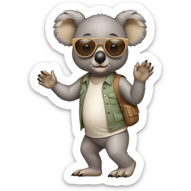 anthropomorphised koala in casual clothing, wearing dark sunglasses, walking upright in standard pose sticker