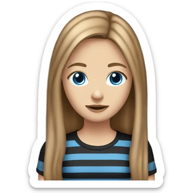 long light brown hair woman blue eyes black stripy t-shirt sticker