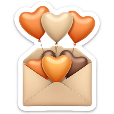 brown love letter in pastel beige and dark orange metallic heart-shaped balloons sticker