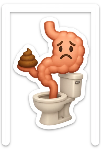 emoji stile iphone di un intestino che esce dal wc con in mano una montagnetta di feci con espressione triste a palline sticker