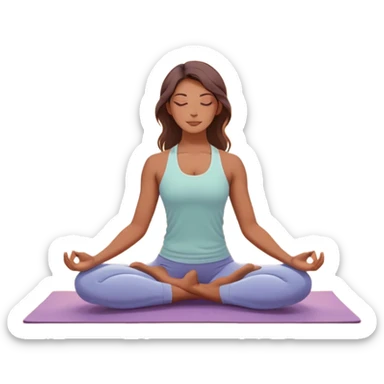 A peaceful person practicing yoga on a calm beach at sunrise, in a serene meditative pose. Soft pastel colors surround the scene, with gentle waves in the background and smooth, flowing lines representing balance and tranquility. The atmosphere feels centered and mindful. sticker