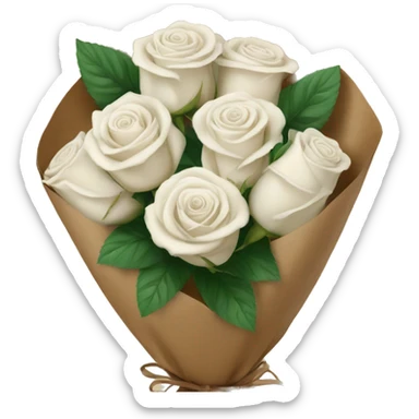 white roses bouquet in brown paper sticker