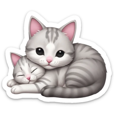 1 grey and white small cat with his eyes closed lying down leaning on his elbow with his paw curled under his head holding it up sticker